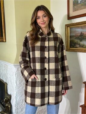 Vintage Victor Victoria 100% Virgin Wool Buffalo Plaid Coat Made in Italy
